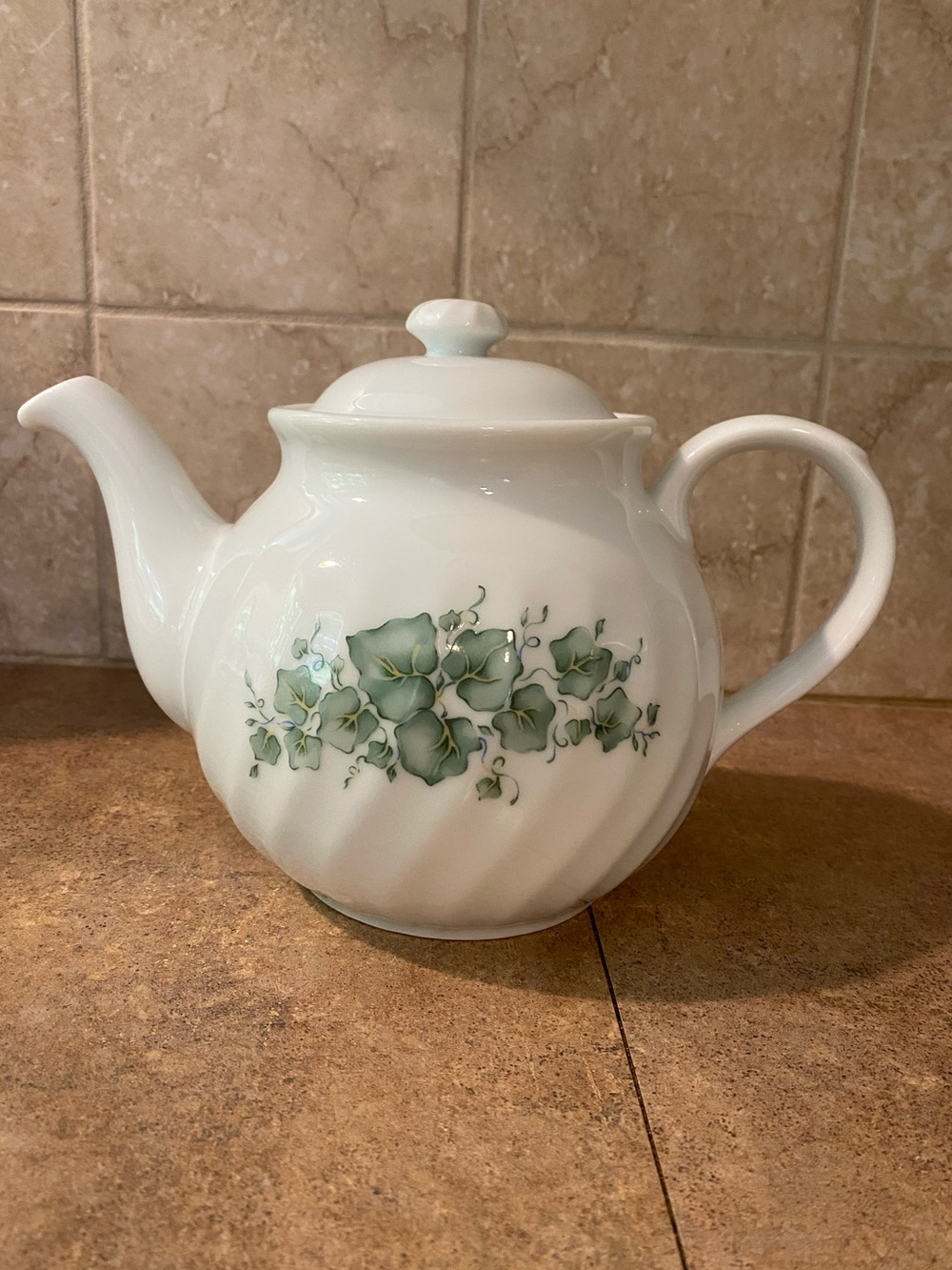 Vintage Corning Corelle Callaway White Teapot with Green Ivy